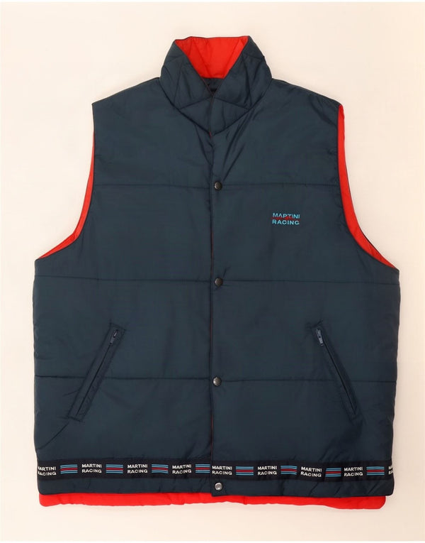 Vintage Mens Graphic Hooded Padded Gilet UK 42 XL Navy Blue Polyamide