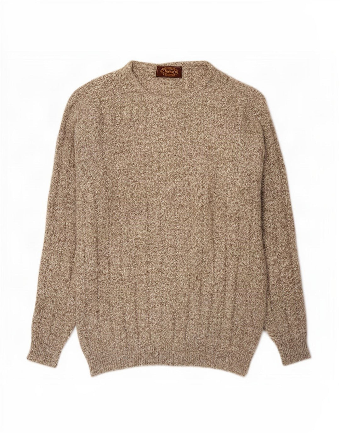 Suéter vintage masculino com gola redonda, grande lã manchada marrom