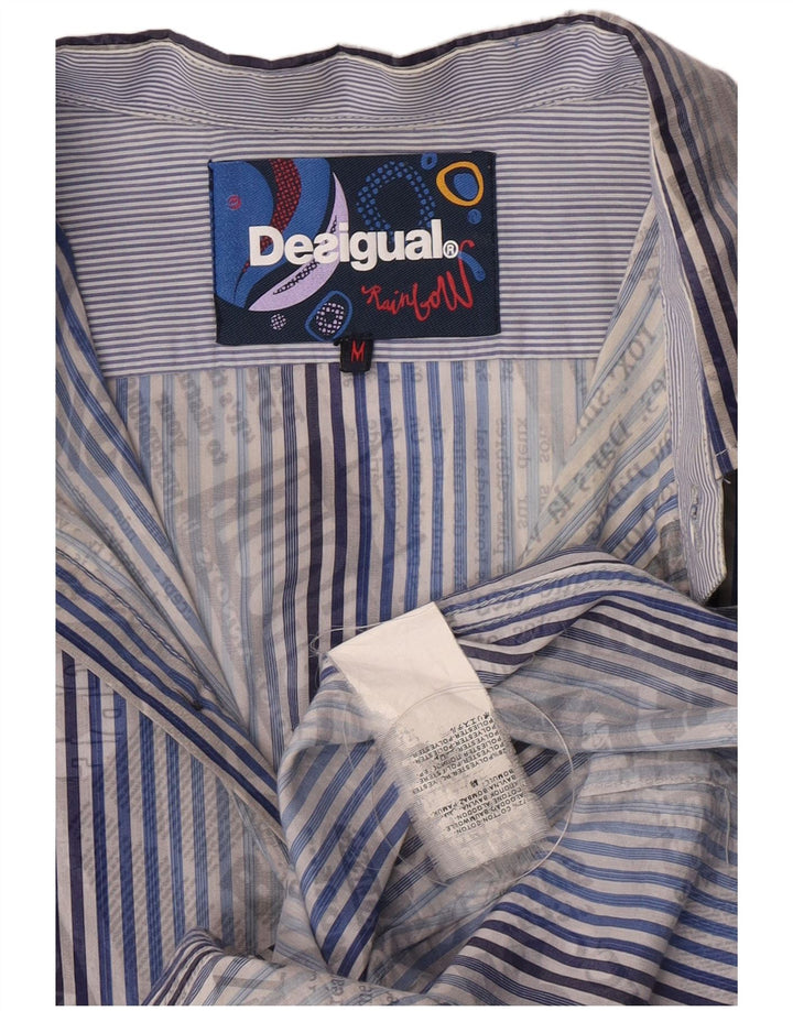 Camisa gráfica masculina Desigual algodão listrado azul médio