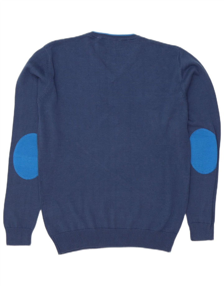 ASSN POLO DOS EUA. Suéter masculino slim fit com decote em V grande algodão azul