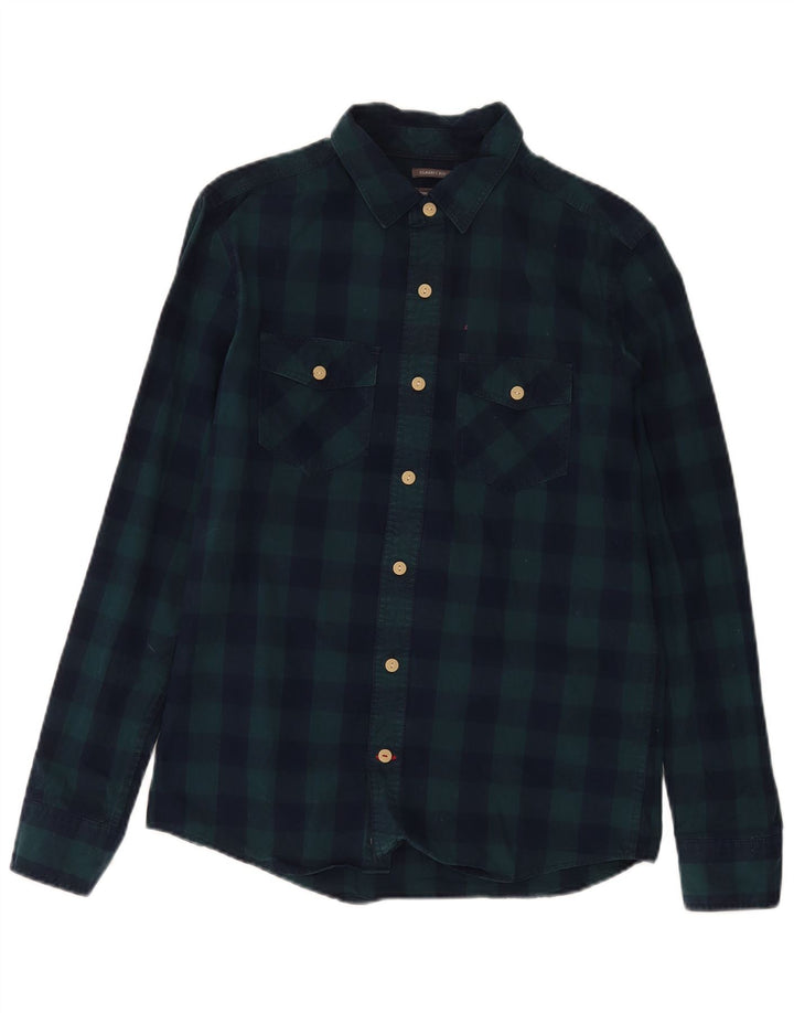 Camisa clássica de flanela masculina Fat Face, algodão xadrez verde pequeno