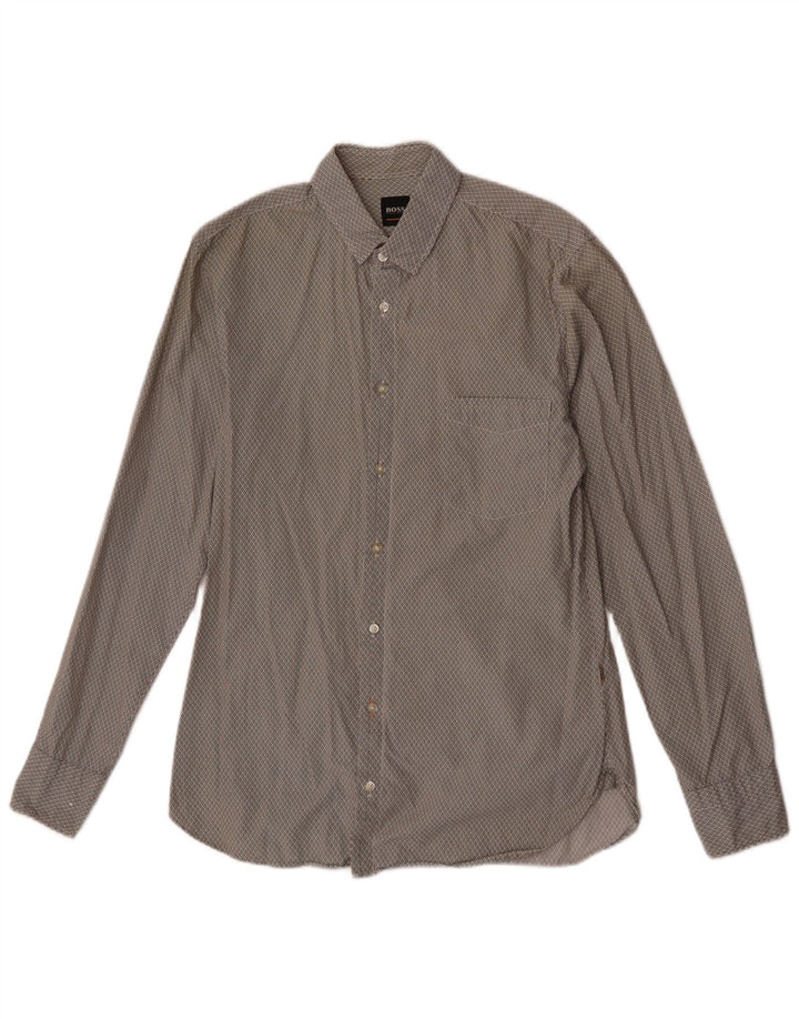 Camisa masculina Hugo Boss Slim Fit pequena algodão manchado cinza