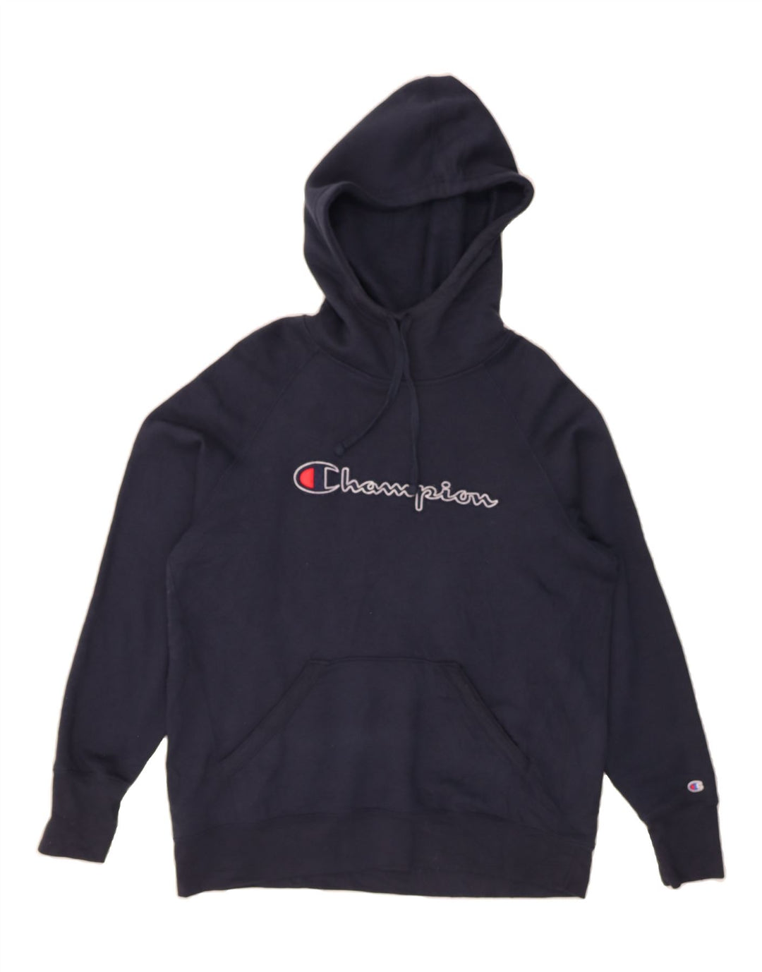 CHAMPION Mens Graphic Hoodie Jumper Large Navy Blue Cotton Vintage Champion and Second-Hand Champion from Messina Hembry 