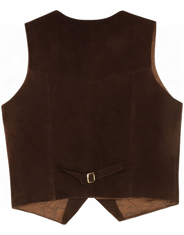 Colete vintage masculino de camurça pequeno marrom