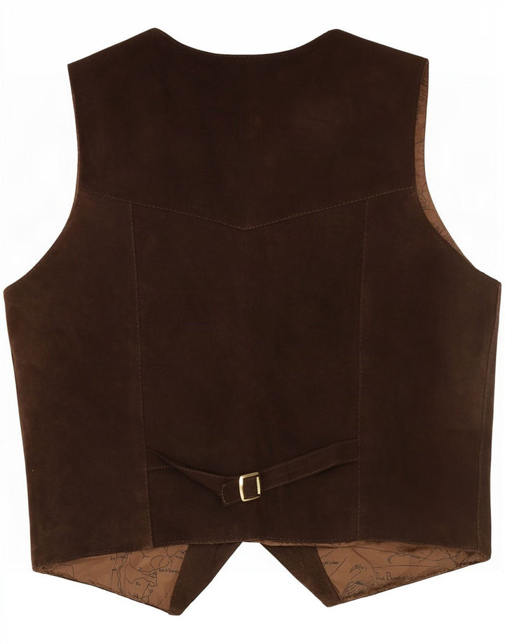Colete vintage masculino de camurça pequeno marrom