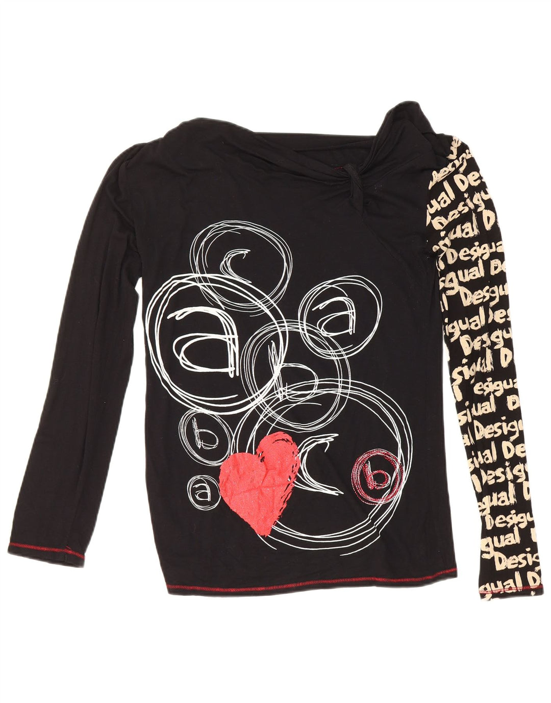 Top gráfico feminino Desigual manga comprida UK 12 médio preto
