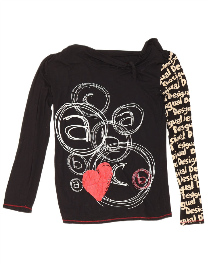 Top gráfico feminino Desigual manga comprida UK 12 médio preto