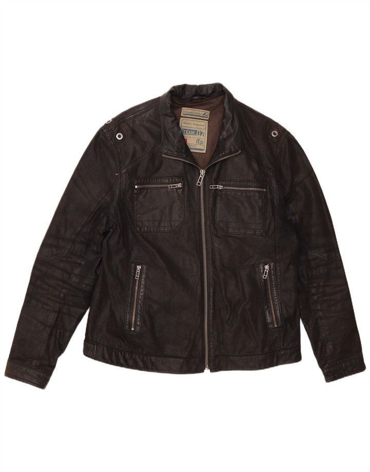 Jaqueta de couro masculina Angelo Litrico UK 42 XL couro preto