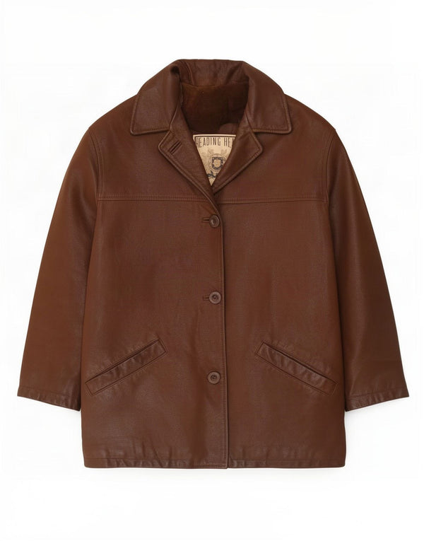 Casaco de couro feminino vintage UK 14 marrom médio