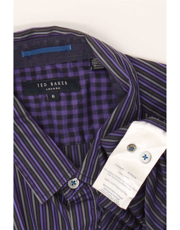 Camisa masculina Ted Baker tamanho 6 2XL algodão listrado roxo