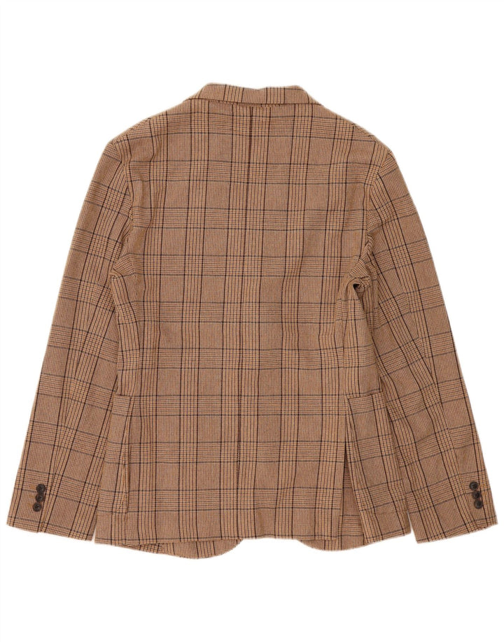 Jaqueta blazer masculina Zara com 2 botões Reino Unido 38 algodão xadrez marrom médio