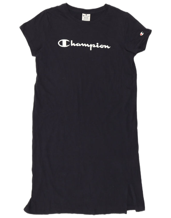 Camiseta feminina estampada Champion UK 14 algodão azul marinho médio