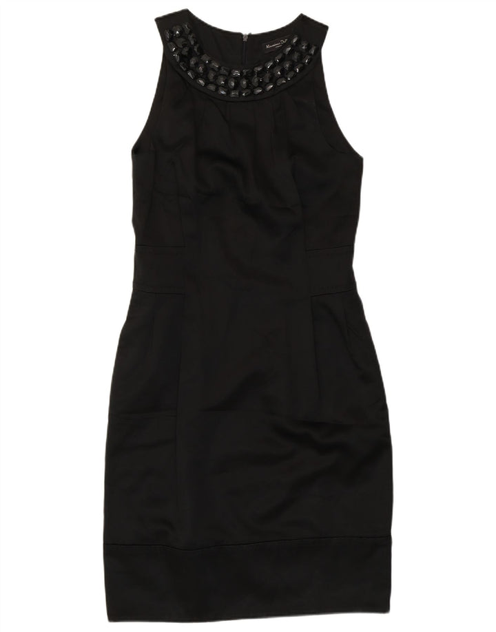 Vestido feminino Massimo Dutti com bainha sem mangas UE 38 pequeno algodão preto