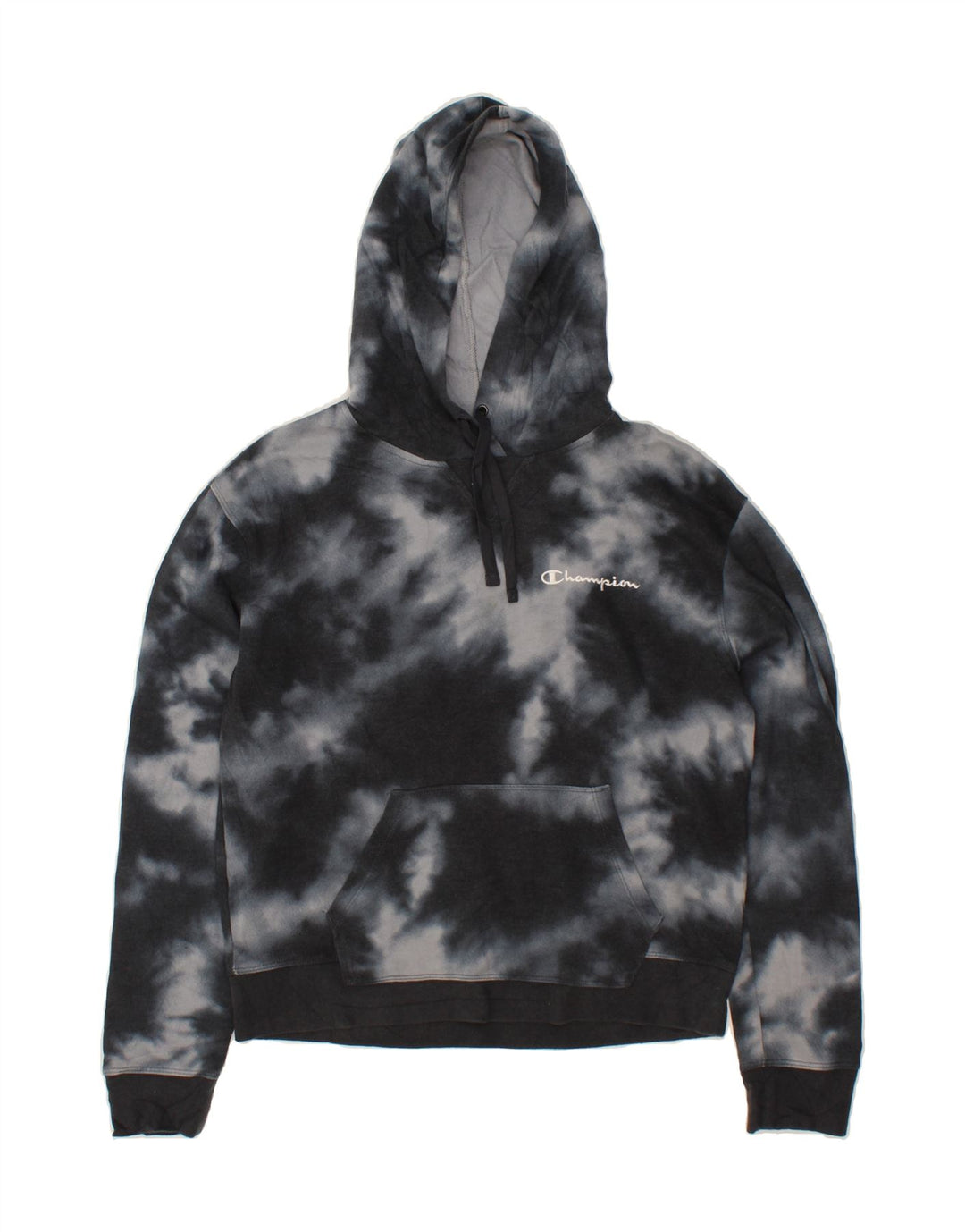 CHAMPION Womens Hoodie Jumper UK 14 Medium Black Tie Dye Cotton Vintage Champion and Second-Hand Champion from Messina Hembry 