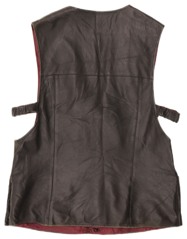 Colete de couro masculino vintage médio preto