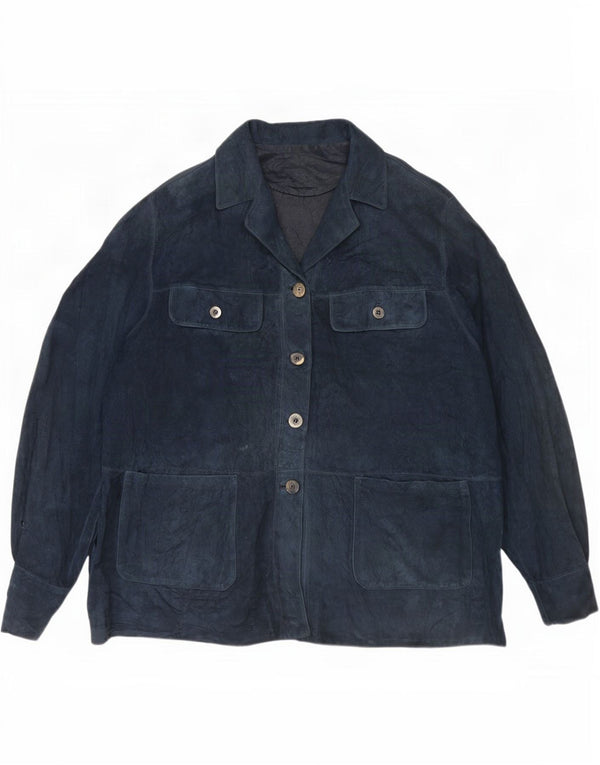 Jaqueta feminina vintage de camurça Reino Unido 18 XL couro azul marinho