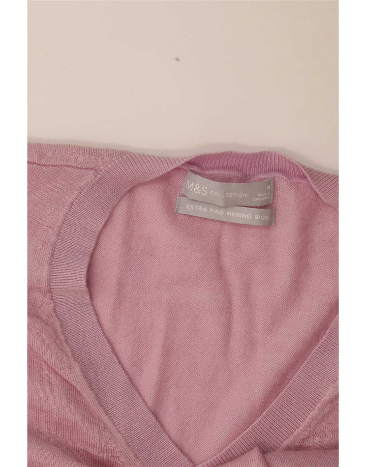 Suéter feminino Marks & Spencer grande com decote em V Reino Unido 14 médio rosa