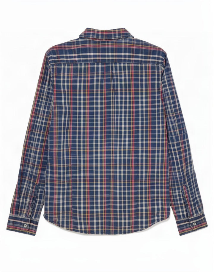 Camisa masculina Napapijri Geographic Slim Fit de algodão xadrez azul médio