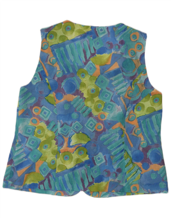 Blusa feminina vintage sem mangas Top UK 16 poliéster geométrico azul grande