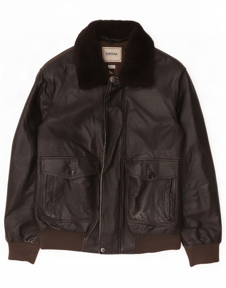 Jaqueta de couro masculina Geox UK 44 2XL marrom