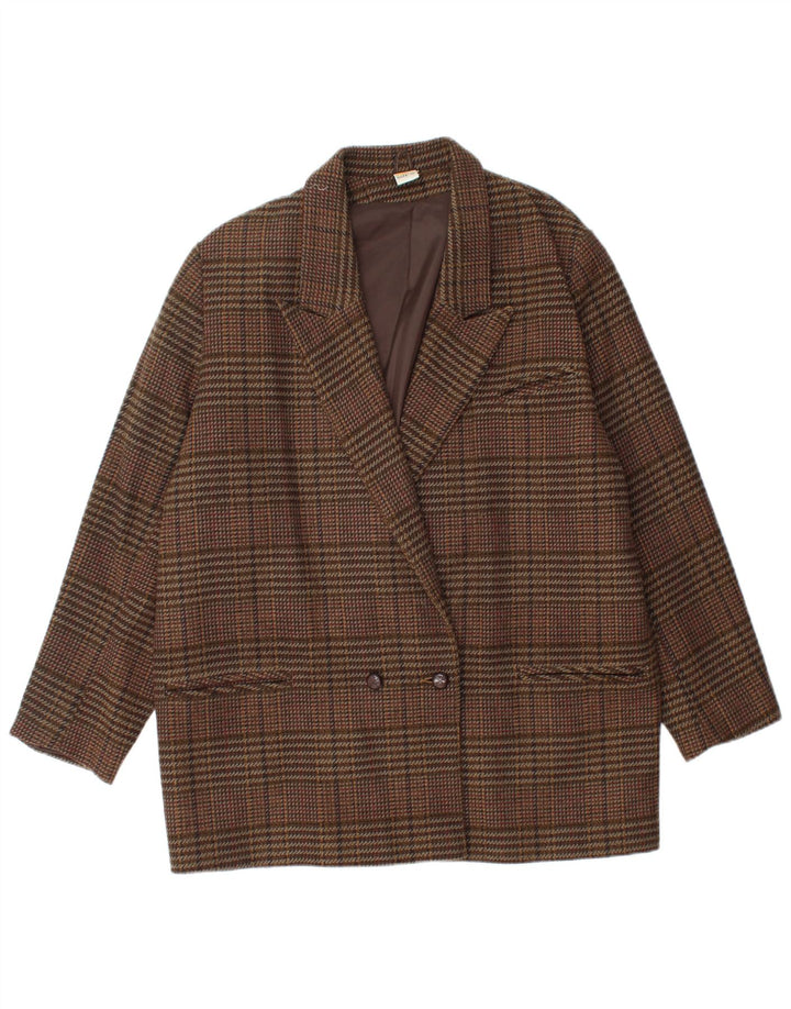 Jaqueta blazer feminina ETAM com peito duplo US 16 2XL marrom xadrez acrílico