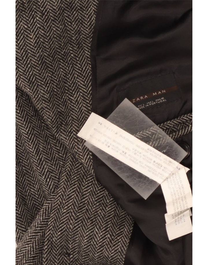 Sobretudo masculino Zara Longline Classic Fit UK 40 grande espinha de peixe cinza
