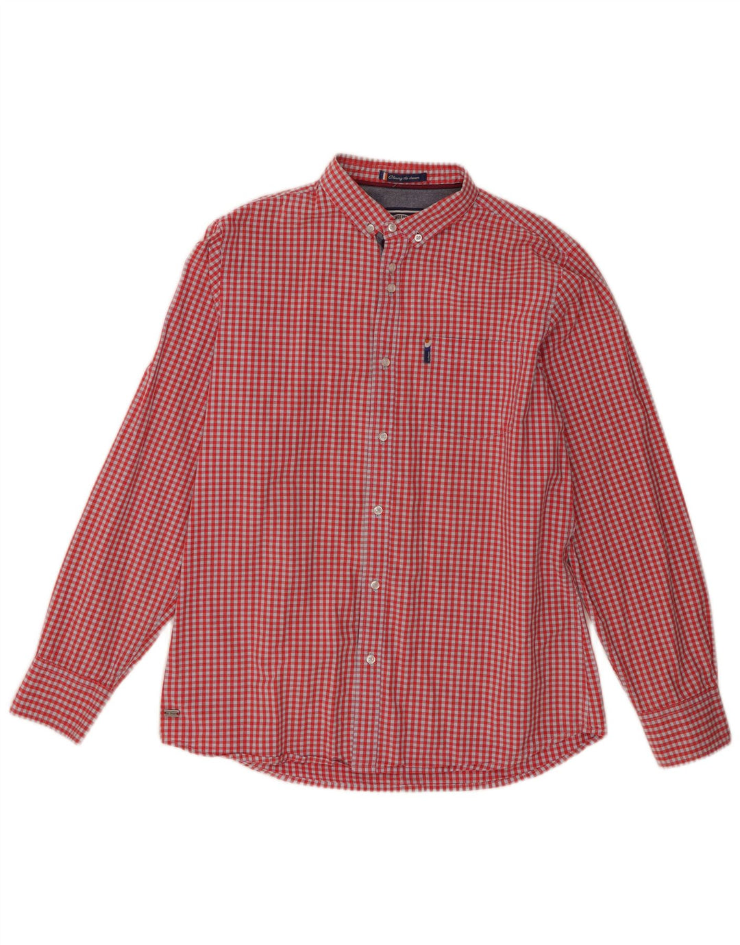 Camisa masculina Le Shark grande algodão guingão vermelho