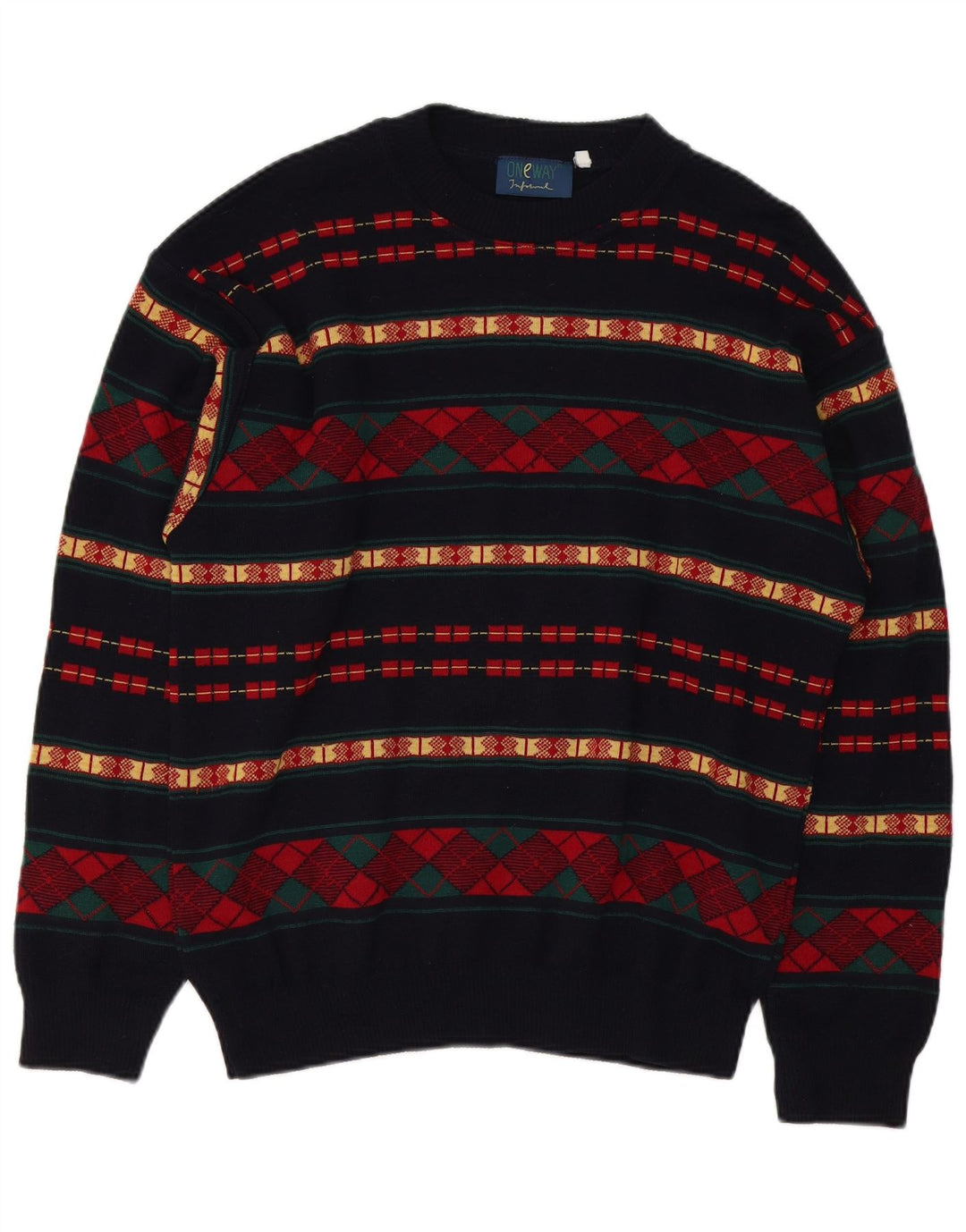 Suéter masculino ONE WAY com gola redonda e pequeno geométrico multicolorido