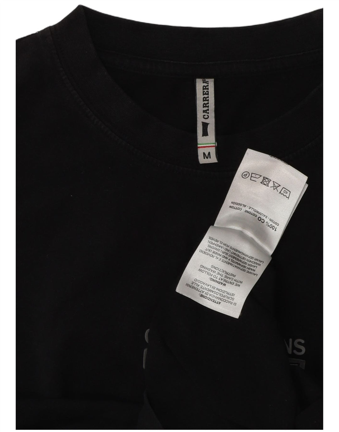 Carrera Mens Graphic Top Manga Longa Médio Algodão Preto