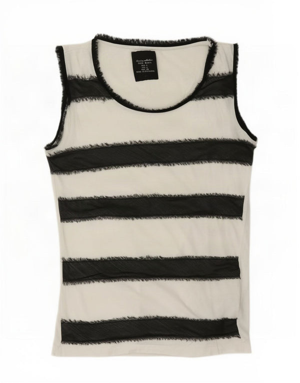 Colete feminino Zara UK 14 algodão listrado branco médio