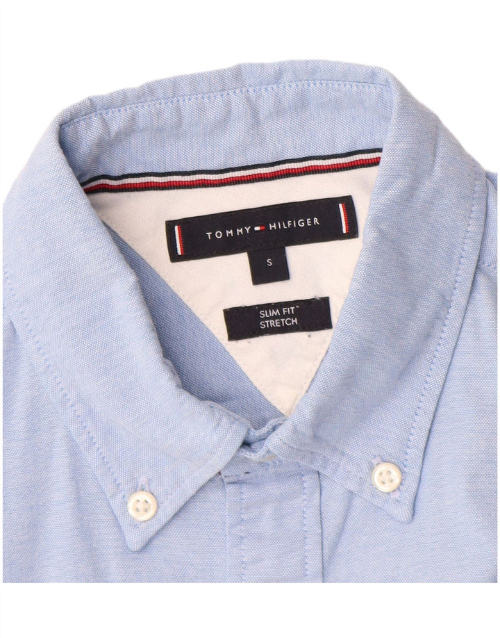 Camisa masculina Tommy Hilfiger Slim Fit pequena azul algodão