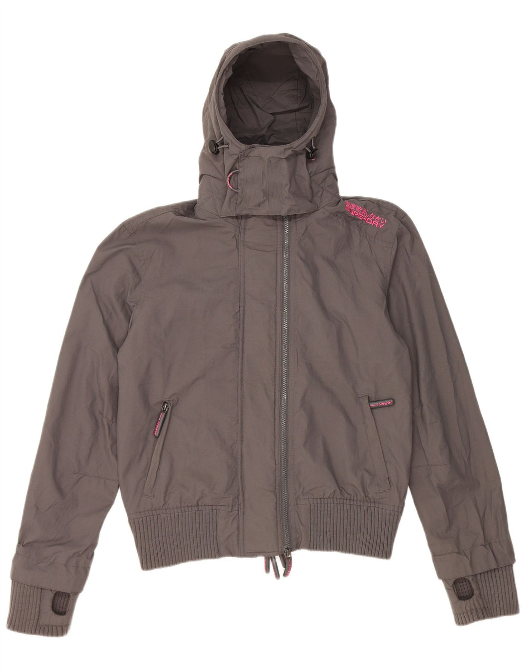 Jaqueta de chuva feminina Superdry com capuz Reino Unido 16 grande cinza nylon