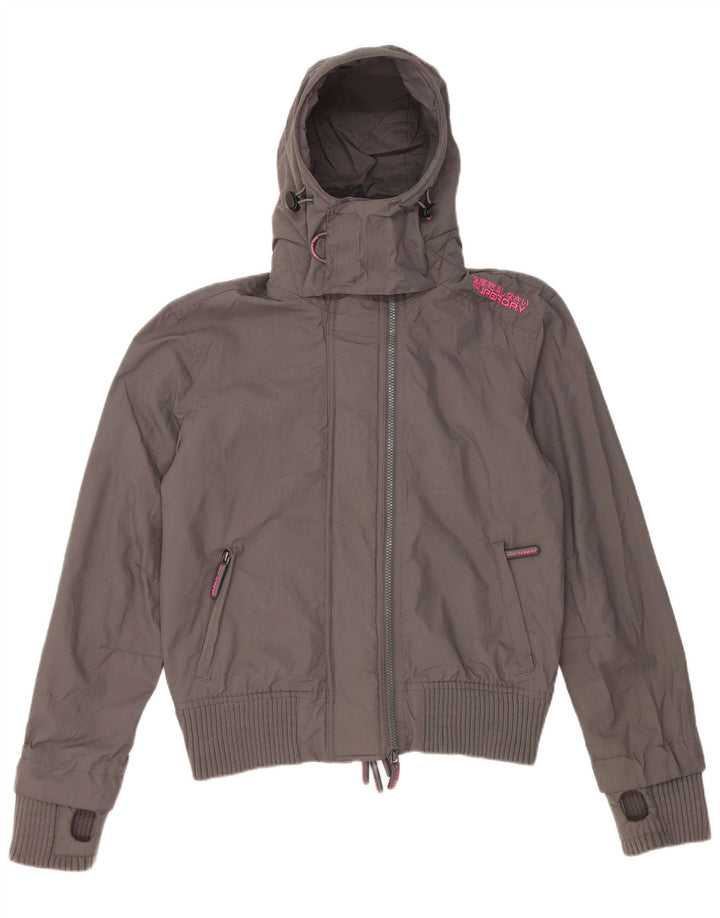 Jaqueta de chuva feminina Superdry com capuz Reino Unido 16 grande cinza nylon