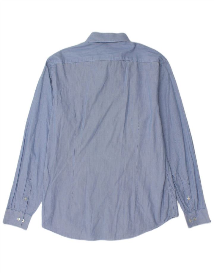 Camisa justa masculina Calvin Klein tamanho 40 15 3/4 risca de giz azul médio