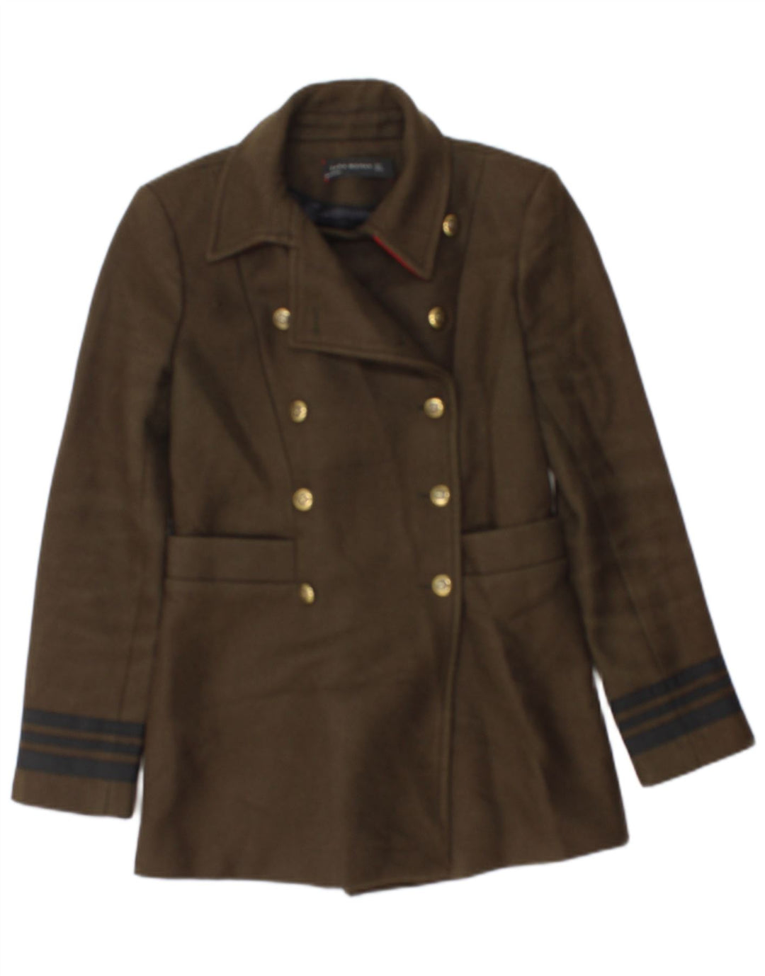Jaqueta blazer feminina Zara com peito duplo UK 10 pequena listrada cáqui