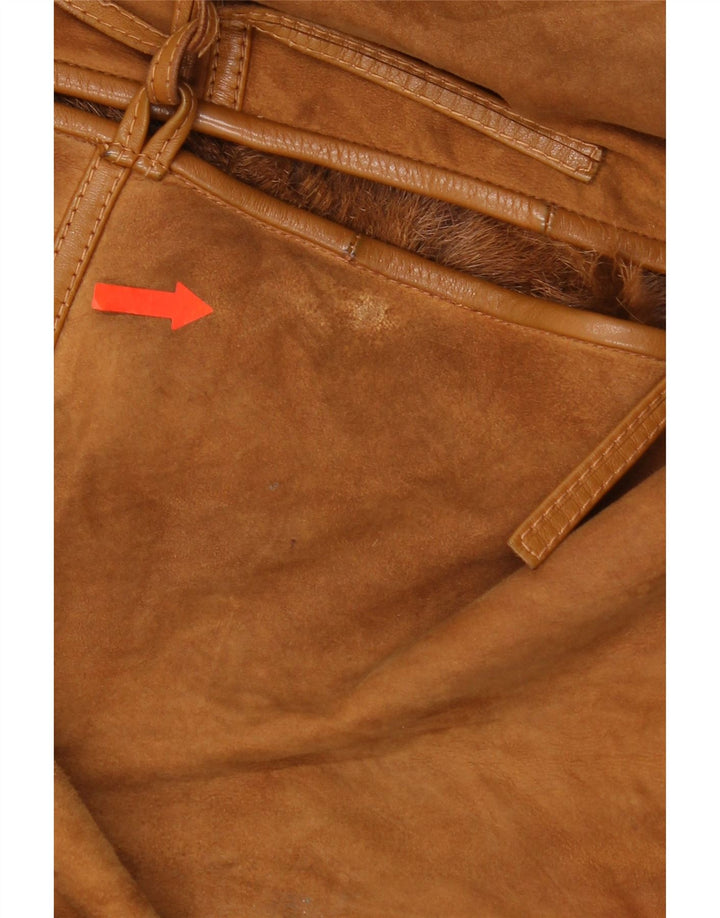 Jaqueta feminina vintage de shearling de grandes dimensões IT 46 couro marrom grande
