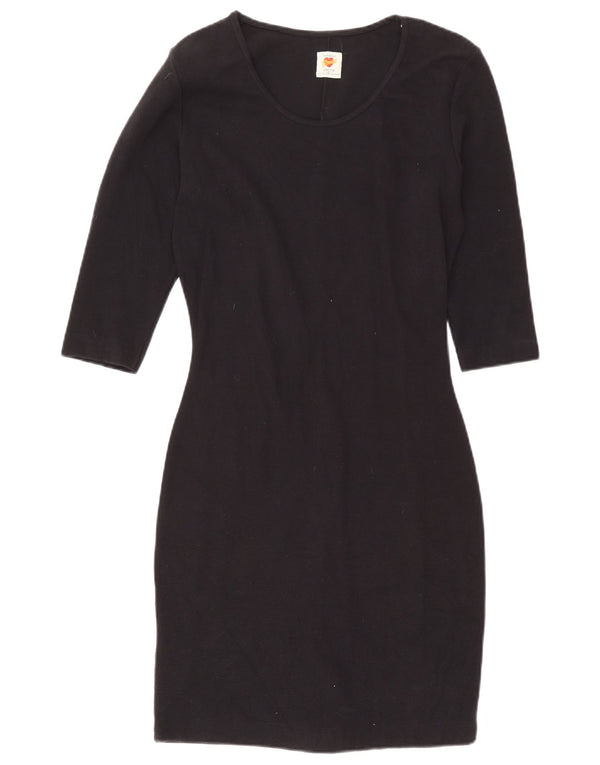 Vestido feminino Benetton manga 3/4 com bainha UK 14 algodão azul marinho médio