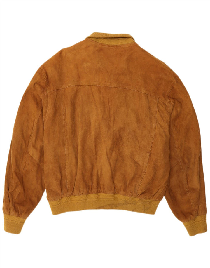 Jaqueta bomber masculina de camurça vintage IT 50 couro marrom grande