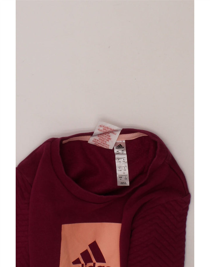 ADIDAS Girls Graphic Sweatshirt Jumper 3-4 Years Burgundy Cotton Vintage Adidas and Second-Hand Adidas from Messina Hembry 