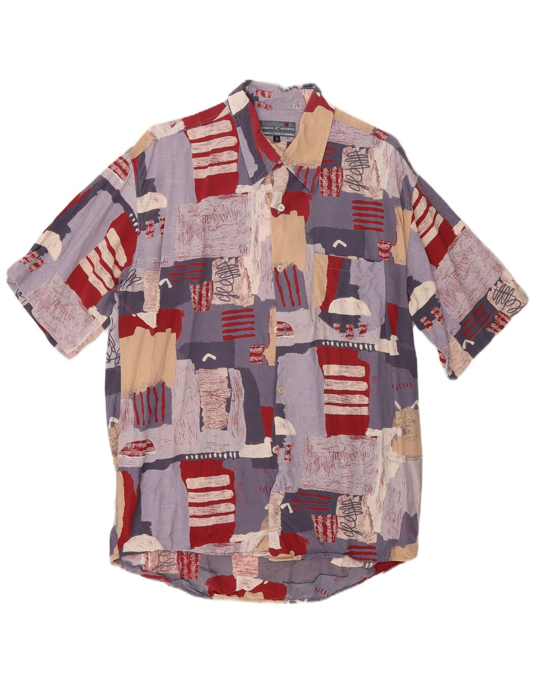 Camisa masculina Kantaros com estampa abstrata grande viscose multicolorida