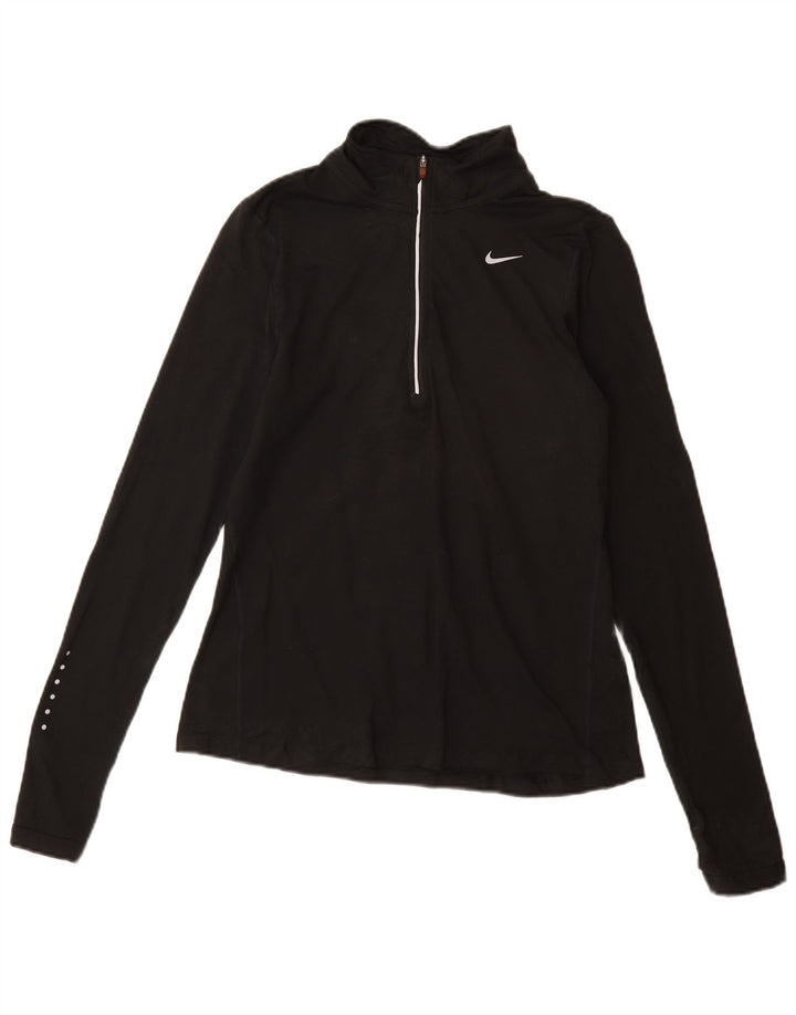 Nike Womens Dri Fit Zip Neck Pullover Treino Top Reino Unido 10 Pequeno Preto