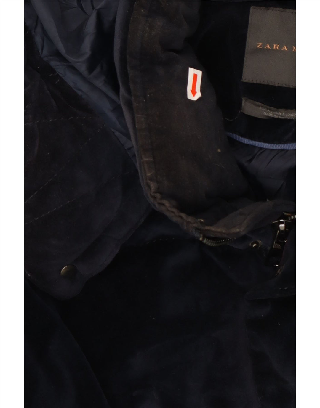 Jaqueta acolchoada com capuz masculina Zara UK 40 grande poliéster azul marinho