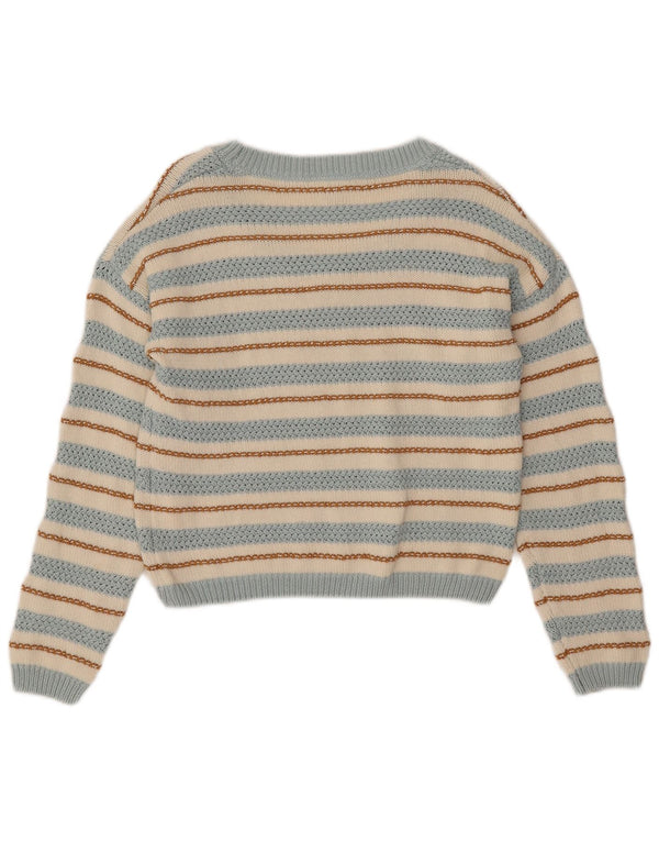 Suéter feminino PEPE Jeans com gola canoa e gola redonda UK 6 XS branco listrado