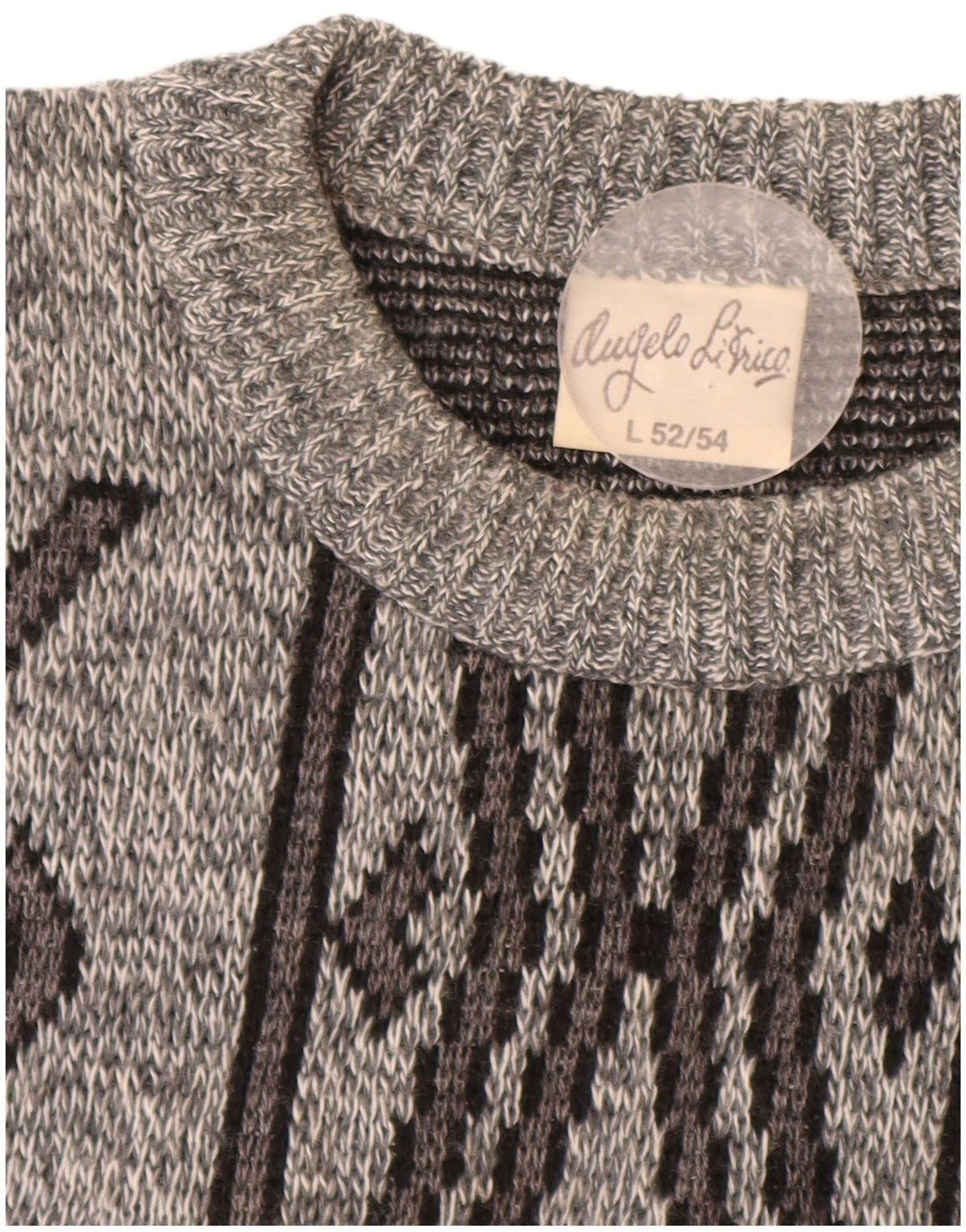 ANGELO LITRICO Suéter masculino com gola redonda IT 52/54 grande cinza geométrico