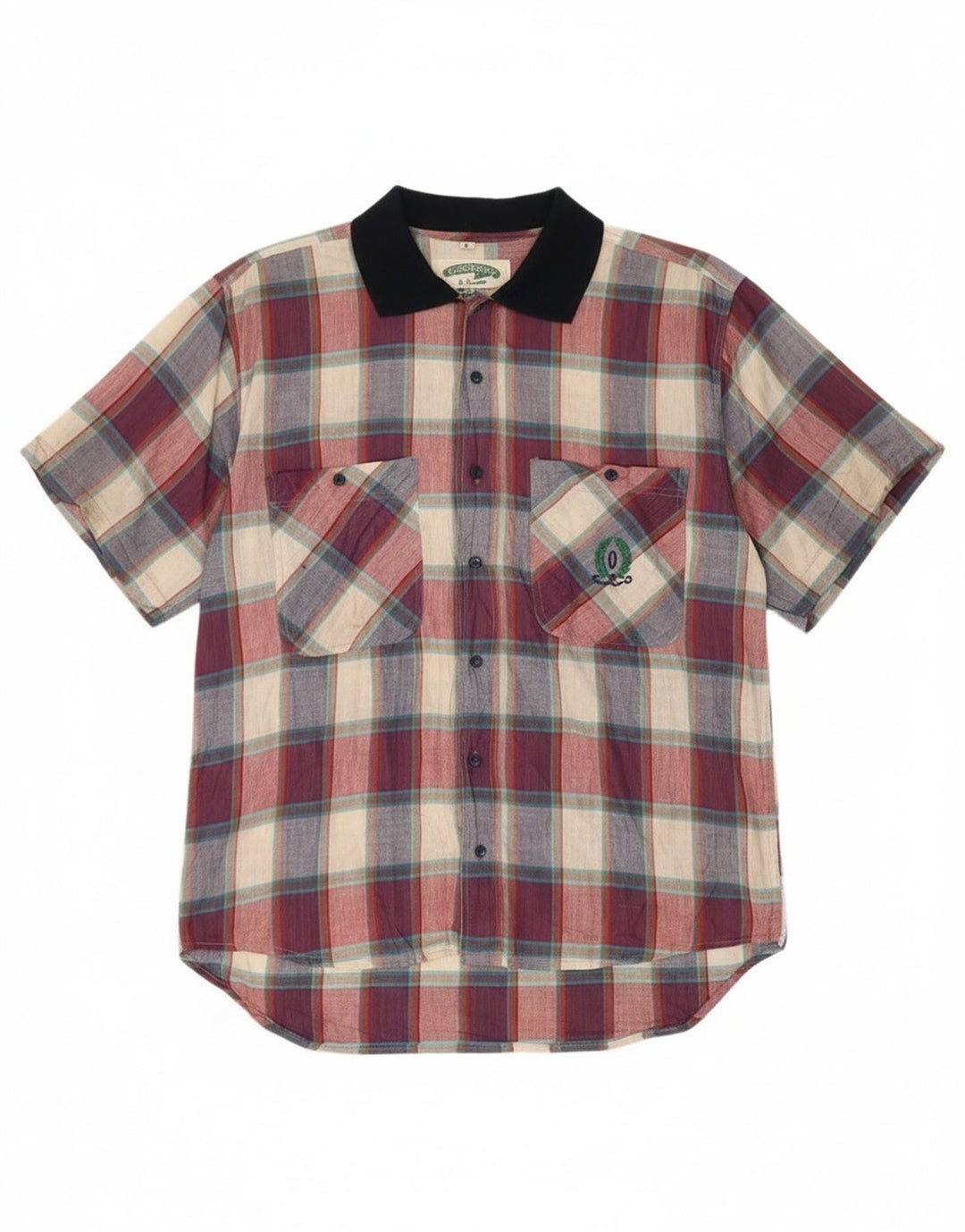 Camisa masculina vintage de manga curta grande algodão xadrez multicolorido
