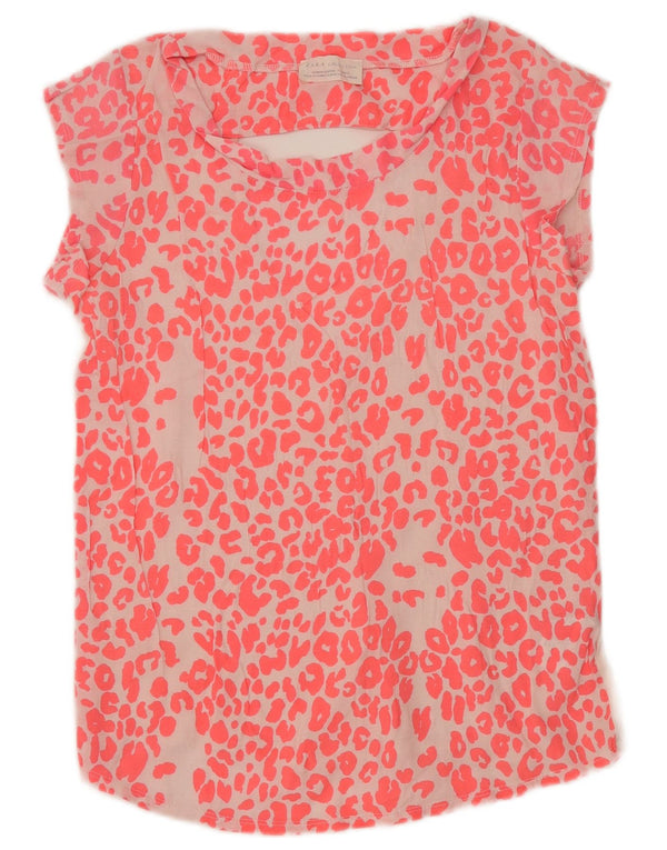 Blusa feminina Zara UK 12 algodão rosa médio com estampa animal