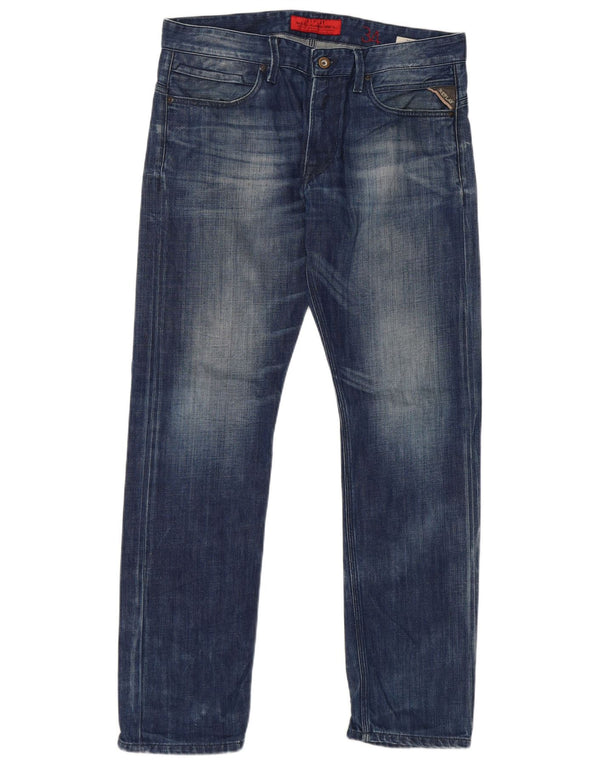 Replay Mens Straight Jeans W36 L32 Azul Algodão