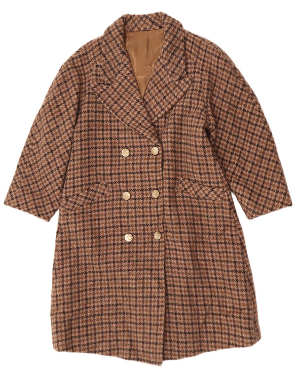 Casaco feminino vintage com peito duplo Reino Unido 12 houndstooth marrom médio