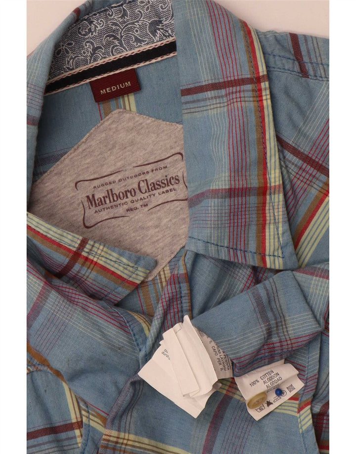 Camisa masculina de manga curta Marlboro Classics algodão xadrez azul médio