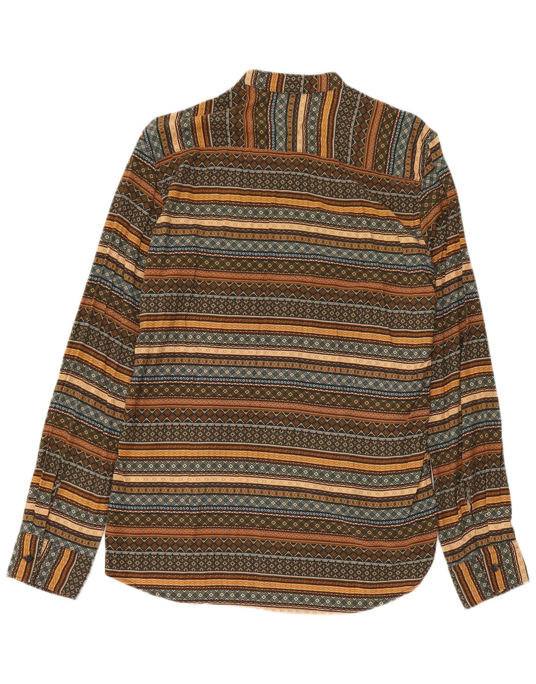 Camisa masculina vintage de viscose listrada cáqui média média